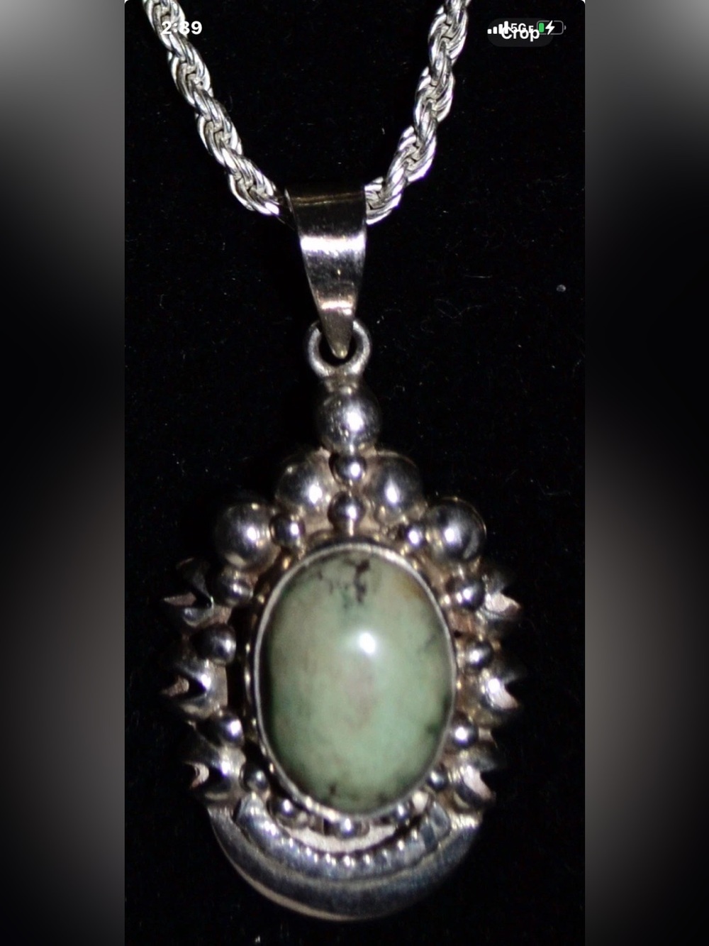 Italy Sterling Silver Turquoise Pendant 16grams + 27in Singapore Rope Necklace